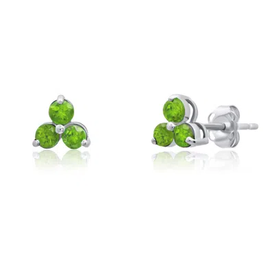 Max + Stone 14k White Or Yellow Gold Small Gemstone Trio Round Stud Earrings In Green