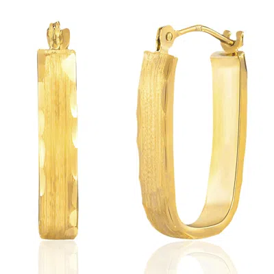 Max + Stone 14k Yellow Gold Diamond Cut & Satin Finish Rectangular Hoop Earrings 18mm