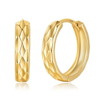 Max + Stone 14k Yellow Gold Diamond Cut Huggie Hoop Earrings 13mm To 15mm