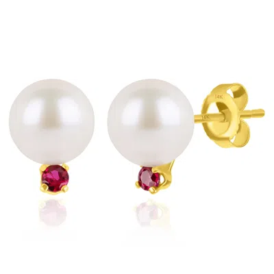 Max + Stone 14k Yellow Gold Freshwater Pearl And Gemstone Stud Earring In Metallic