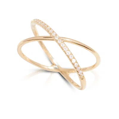 Max + Stone 14k Yellow Gold Lab Grown 1mm Diamond Pave X Ring