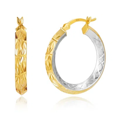 Max + Stone 14k Yellow Gold Plated 25mm Inside Out Two Tone Diamond Cut Finish Hoop Earrings In Silver