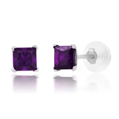 Max + Stone 14k Yellow Or White Gold 4mm Square Princess Cut Gemstone Stud Earrings In Purple