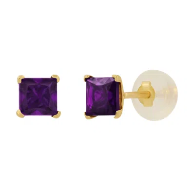 Max + Stone 14k Yellow Or White Gold 4mm Square Princess Cut Gemstone Stud Earrings In Purple