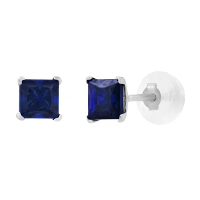 Max + Stone 14k Yellow Or White Gold 4mm Square Princess Cut Gemstone Stud Earrings In Blue
