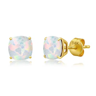 Max + Stone 14k Yellow Or White Gold 6mm Cushion Cut Gemstone Solitaire Gemstone Studs In Multi