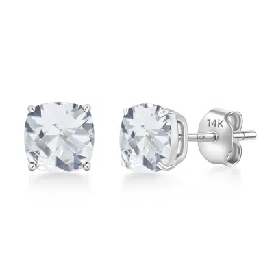 Max + Stone 14k Yellow Or White Gold 6mm Cushion Cut Gemstone Solitaire Gemstone Studs In Brown