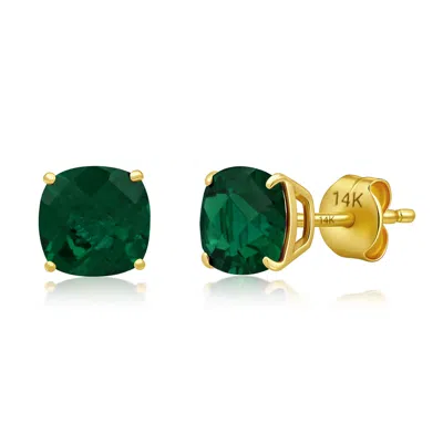 Max + Stone 14k Yellow Or White Gold 6mm Cushion Cut Gemstone Solitaire Gemstone Studs In Multi