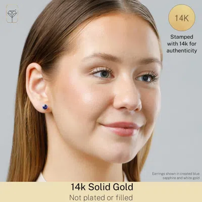 Max + Stone 14k Yellow Or White Gold 6mm Roped Halo Gemstone Round Stud Earrings In Blue