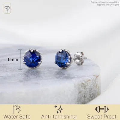 Max + Stone 14k Yellow Or White Gold 6mm Roped Halo Gemstone Round Stud Earrings In Blue