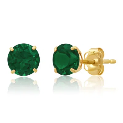 Max + Stone 14k Yellow Or White Gold 6mm Round Solitaire Gemstone Stud Earrings In Green