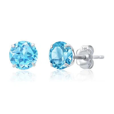 Max + Stone 14k Yellow Or White Gold 6mm Round Solitaire Gemstone Stud Earrings In Blue