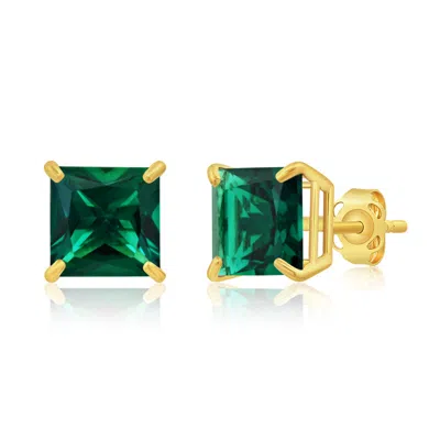 Max + Stone 14k Yellow Or White Gold 7mm Princess Cut Gemstone Square Stud Earrings In Green