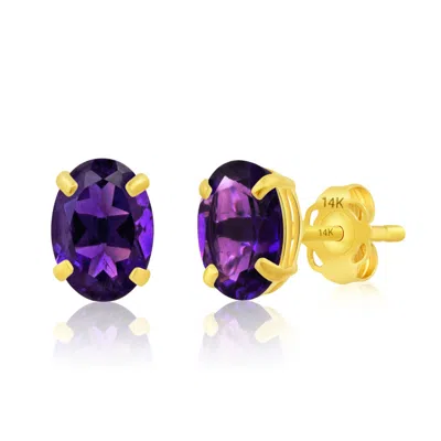 Max + Stone 14k Yellow Or White Gold 7x5mm Oval Stud Earrings With Push Backs In Purple