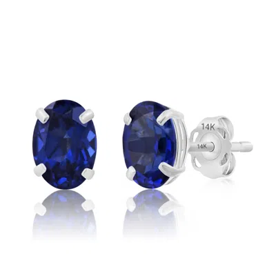 Max + Stone 14k Yellow Or White Gold 7x5mm Oval Stud Earrings With Push Backs In Blue