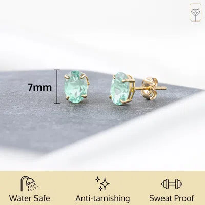 Max + Stone 14k Yellow Or White Gold 7x5mm Oval Stud Earrings With Push Backs In Green