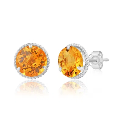Max + Stone 14k Yellow Or White Gold 8mm Roped Halo Gemstone Round Stud Earrings In Metallic