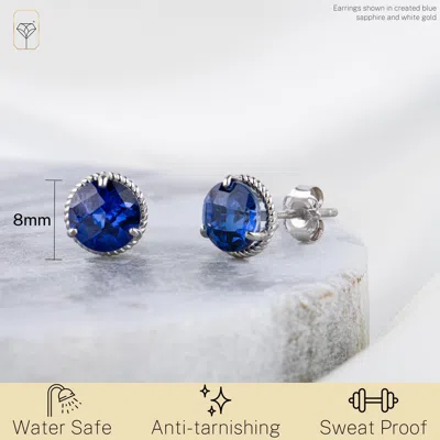 Max + Stone 14k Yellow Or White Gold 8mm Roped Halo Gemstone Round Stud Earrings In Blue