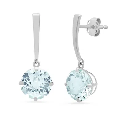 Max + Stone 14k Yellow Or White Gold 8mm Solitaire Gemstone Round Drop Dangle Earrings In Blue