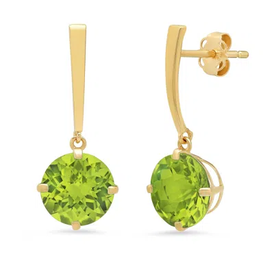 Max + Stone 14k Yellow Or White Gold 8mm Solitaire Gemstone Round Drop Dangle Earrings In Green