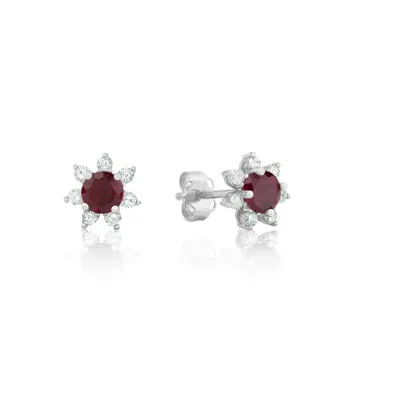 Max + Stone 14k Yellow Or White Gold Gemstone And 4mm Diamond Flower Halo Stud Earrings In Metallic