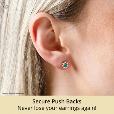 Max + Stone 14k Yellow Or White Gold Gemstone And 4mm Diamond Flower Halo Stud Earrings In Multi