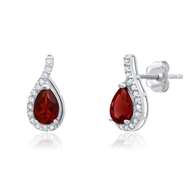 Max + Stone 14k Yellow Or White Gold Gemstone Pear Shape Drop Stud With Diamonds Accents In Red