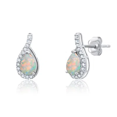Max + Stone 14k Yellow Or White Gold Gemstone Pear Shape Drop Stud With Diamonds Accents In Multi