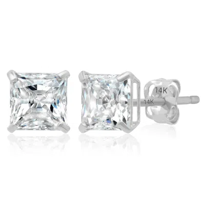 Max + Stone 14k Yellow Or White Gold Princess Cut Cubic Zirconia Stud Earrings 4mm To 7mm In Multi