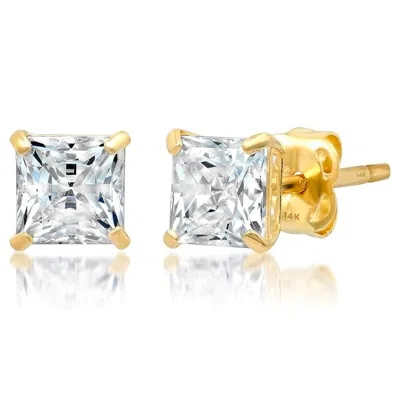 Max + Stone 14k Yellow Or White Gold Princess Cut Cubic Zirconia Stud Earrings 4mm To 7mm