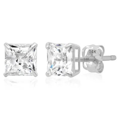 Max + Stone 14k Yellow Or White Gold Princess Cut Cubic Zirconia Stud Earrings 4mm To 7mm In Metallic