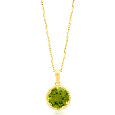 Max + Stone 14k Yellow Or White Gold Roped Halo 6mm Round Gemstone Pendant Necklace In Green