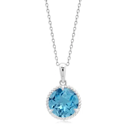 Max + Stone 14k Yellow Or White Gold Roped Halo 8mm Round Gemstone Pendant Necklace In Blue