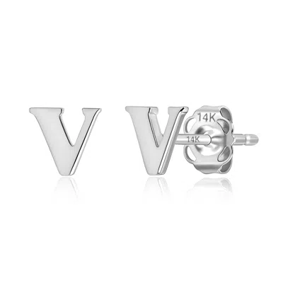 Max + Stone 14k Yellow Or White Gold Small Script Initial Letter Stud Earrings In Metallic