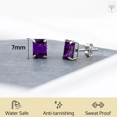 Max + Stone 14k Yellow Or White Gold Solitaire 7x5mm Gemstone Stud Earrings In Purple