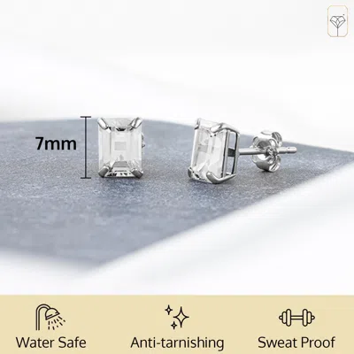 Max + Stone 14k Yellow Or White Gold Solitaire 7x5mm Gemstone Stud Earrings In Transparent