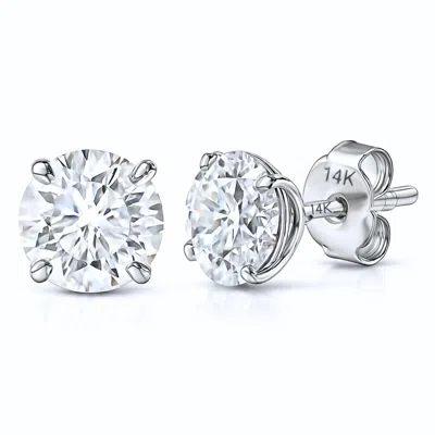 Max + Stone 14k Yellow Or White Gold Solitaire Round Cubic Zirconia Stud Earrings 3.5mmto8mm In Metallic