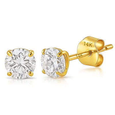 Max + Stone 14k Yellow Or White Gold Solitaire Round Cubic Zirconia Stud Earrings 4mmto7.5mm