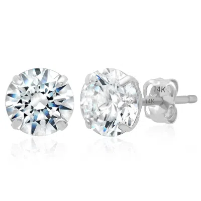 Max + Stone 14k Yellow Or White Gold Solitaire Round Cubic Zirconia Stud Earrings 4mmto7.5mm In Silver