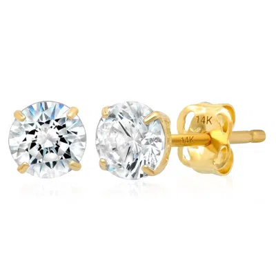 Max + Stone 14k Yellow Or White Gold Solitaire Round Cubic Zirconia Stud Earrings 4mmto7.5mm