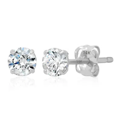 Max + Stone 14k Yellow Or White Gold Solitaire Round Cubic Zirconia Stud Earrings 4mmto7.5mm In Multi