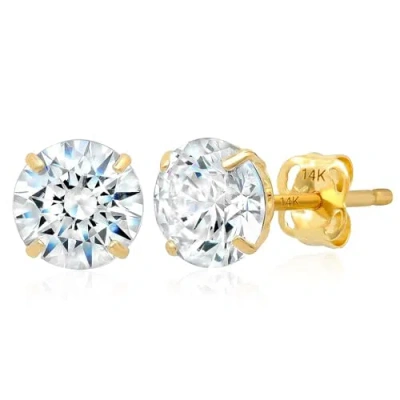 Max + Stone 14k Yellow Or White Gold Solitaire Round Cubic Zirconia Stud Earrings 4mmto7.5mm In Silver