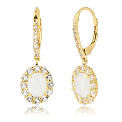 Max + Stone 18k Gold Over 925 Sterling Silver 4 Carats Oval Gemstone Earrings With Halo