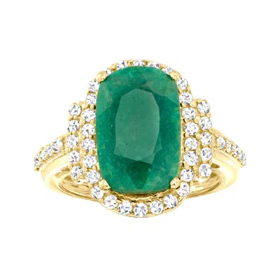 Max + Stone 18k Gold Over Sterling Silver 7.50 Ctw Emerald Ring With .69 Ctw Diamond Accents In Green