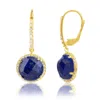 Max + Stone 18k Gold Plated Genuine Emerald Round Cut Dangle Drop Earrings With White Topaz Accents In Blue