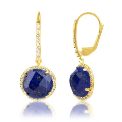 Max + Stone 18k Gold Plated Genuine Emerald Round Cut Dangle Drop Earrings With White Topaz Accents In Blue