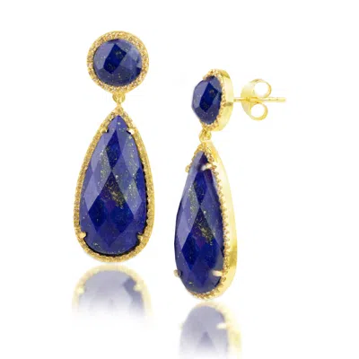 Max + Stone 18k Gold Plated Genuine Moonstone 2 Stone Dangle Drop Earrings In Blue