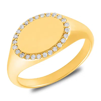 Max + Stone 18k Gold Plated Oval Vermeil Lab Grown Diamond Signet Ring In Metallic