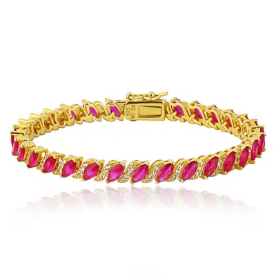 Max + Stone 18k Yellow Gold Over 925 Sterling Silver Marquee Cut Created Ruby Bracelet