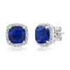Max + Stone 7mm Cushion Cut Garnet And Diamond Accent Halo Stud Earrings In Sterling Silver In Blue